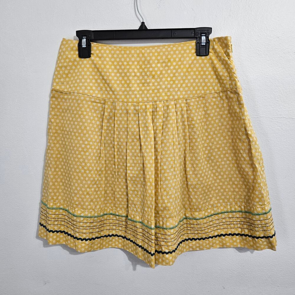 Fossil Womens A Line Yellow Polka Dot Pleated Skirt. Size 4. 100% cotton.
